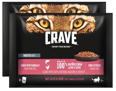 CRAVE Katze Portionsbeutel Multipack Katzenfutter Nassfutter (2x4x 85g, Lachs & Huhn) von CRAVE