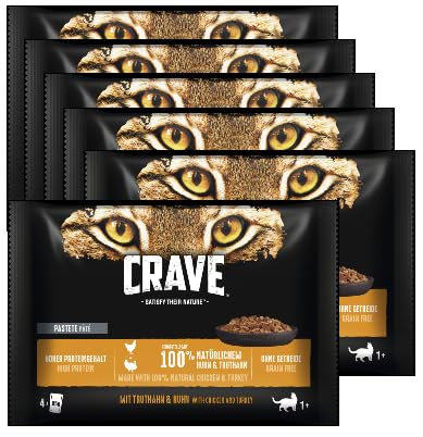 CRAVE Katze Portionsbeutel Multipack Katzenfutter Nassfutter (6x4x 85g, Huhn & Truthahn) von CRAVE
