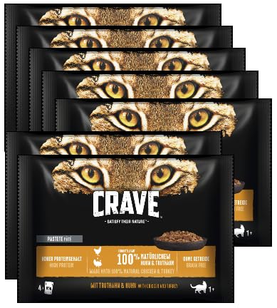CRAVE Katze Portionsbeutel Multipack Katzenfutter Nassfutter (7x4x 85g, Huhn & Truthahn) von CRAVE