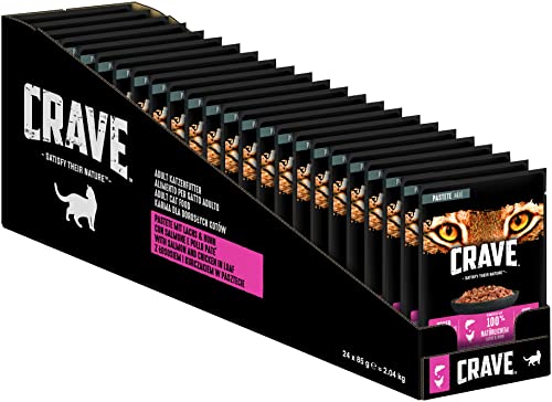 Crave Adult Katzennassfutter Pastete mit Lachs & Huhn, 24 Portionsbeutel, 24x85g – Premium Katzenfutter nass, Proteinreich und ohne Getreide, hergestellt mit 100 Prozent natürlichem tierischem Protein von CRAVE