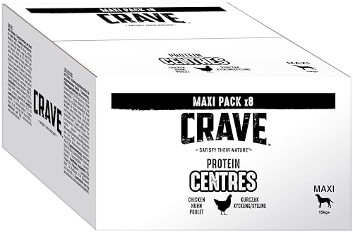 CRAVE Protein Centres Hundesnack für große Hunde (+15 kg), Huhn -Multipack 8 Beutel à 72g von CRAVE