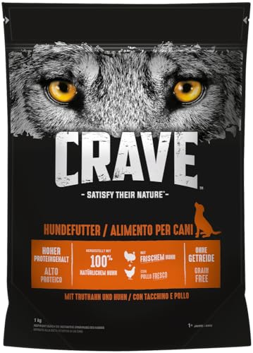Crave Hundefutter Trockenfutter Adult 1+ Mit Huhn & Truthahn, 1 Beutel (1 x 1kg) von CRAVE