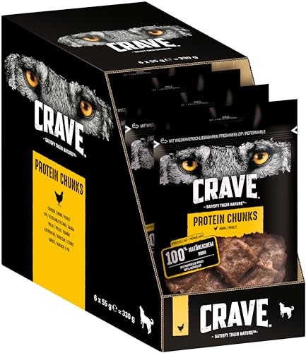 Crave Hundesnacks Protein Chunks mit 100% natürlichem Huhn, 6 Packungen (6 x 55 g) von CRAVE