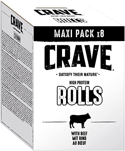 Crave Hundesnacks im Multipack High Protein Rolls mit 100% natürlichem Rind im Maxi Pack, 8 Packungen (8 x 50 g) von CRAVE