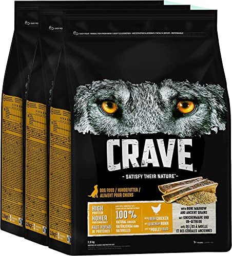 Crave Premium Trockenfutter Huhn mit Knochenmark und Urgetreide für Hunde – Getreidefreies Adult Hundefutter mit hohem Proteingehalt – 3 x 2,8 kg von CRAVE