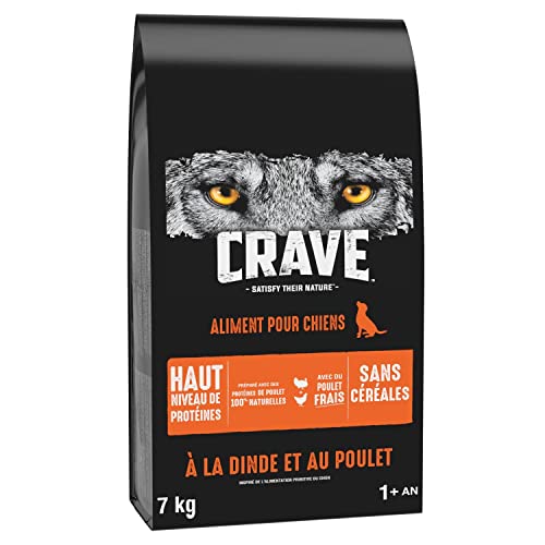 Crave Premium Trockenfutter mit Truthahn & Huhn für Hunde – Getreidefreies Adult Hundefutter mit hohem Proteingehalt – 7 kg von CRAVE