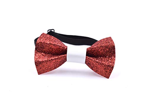 CRAZY FAMILY SHOP Fliege Glitter Farbe Rot für Hund und Katze, 10 x 5 cm mit elastischem Halsband verstellbar von 25 bis 50 cm (10 x 5 cm, Rot) von CRAZY FAMILY SHOP