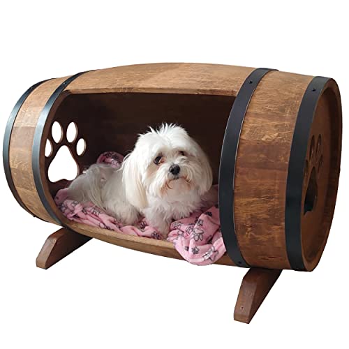 CREATIVE COOPER Hundehütte, Hundehaus aus Holz in Fassform, Hundezwinger im rustikalen Stil, massiv und elegant 80x50 cm, Hundebett für kleine Hunde CREATIVE COOPER Hundehütte, Hundehaus aus Holz in Fassform, Hundezwinger im rustikalen Stil, massiv und elegant 80x50 cm, Hundebett für kleine Hunde von CREATIVE COOPER