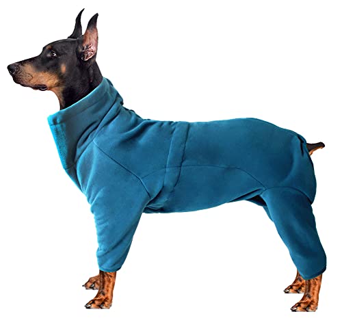 CRETUAO Hunde-Wintermantel, Kleiner und mittlerer Pullover, Haustier, Winddicht, warm, Jacke für kaltes Wetter, Weste, Reißverschluss, Einteiler, Outfit, verdickter Polar-Fleece-Pyjama,Blau,XXL von CRETUAO