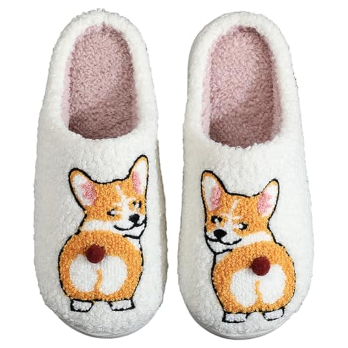 CRGANGZY Plush Dog Pantoffers Closed Toe Pantoffers Anti Slip Thermal Corgi Pantoffeln Bequeme lustige Corgi-Hundeschuhe for Innenzimmer (36-37) von CRGANGZY