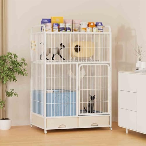 Katzenkäfige für Drinnen mit Katzentoilette, Laufstall für Haustiere, Katzenkäfig mit Stauraum, Haustierkäfig für Katzen mit Rädern für Katzen, Ideal für 1-2 Katzen(White,83x126cm/32.6x49.6in) Katzenkäfige für Drinnen mit Katzentoilette, Laufstall für Haustiere, Katzenkäfig mit Stauraum, Haustierkäfig für Katzen mit Rädern für Katzen, Ideal für 1-2 Katzen(White,83x126cm/32.6x49.6in) von CRGOEUM