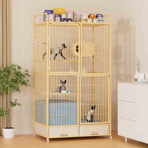 Katzenkäfige für Drinnen mit Katzentoilette, Laufstall für Haustiere, Katzenkäfig mit Stauraum, Haustierkäfig für Katzen mit Rädern für Katzen, Ideal für 1-2 Katzen(Gold,83x156cm/32.6x61.4in) Katzenkäfige für Drinnen mit Katzentoilette, Laufstall für Haustiere, Katzenkäfig mit Stauraum, Haustierkäfig für Katzen mit Rädern für Katzen, Ideal für 1-2 Katzen(Gold,83x156cm/32.6x61.4in) von CRGOEUM