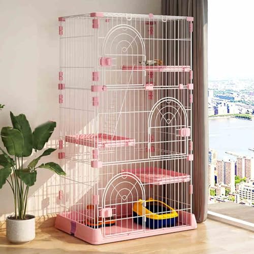 Katzenlaufstall aus Metall Kleintierkäfig, Abnehmbarer Haustierkäfig, multifunktionale Katzenkäfigvilla for den Innenbereich, für Kätzchen, Welpen, Häschen(Pink,84x163.5cm/33.1x64.4in) von CRGOEUM