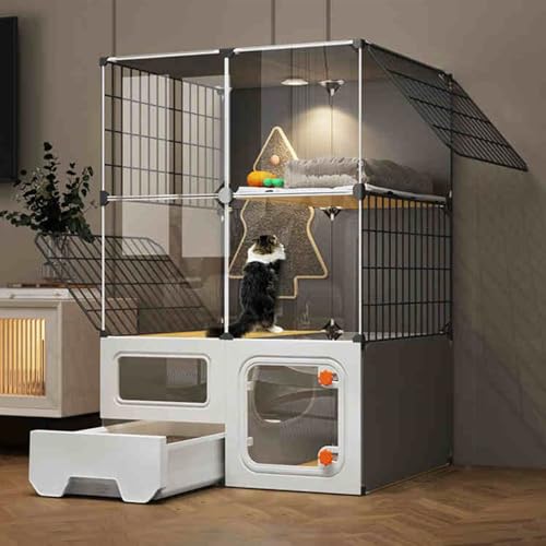 Laufgitterbox für Katzen, Katzenkäfige für den Innenbereich mit Katzenklo, Katzenkäfig für den Innenbereich, großer zusätzlicher Übungsplatz für Kätzchen, kleine Katzen und andere Tiere (Grau, 72 x Laufgitterbox für Katzen, Katzenkäfige für den Innenbereich mit Katzenklo, Katzenkäfig für den Innenbereich, großer zusätzlicher Übungsplatz für Kätzchen, kleine Katzen und andere Tiere (Grau, 72 x von CRGOEUM