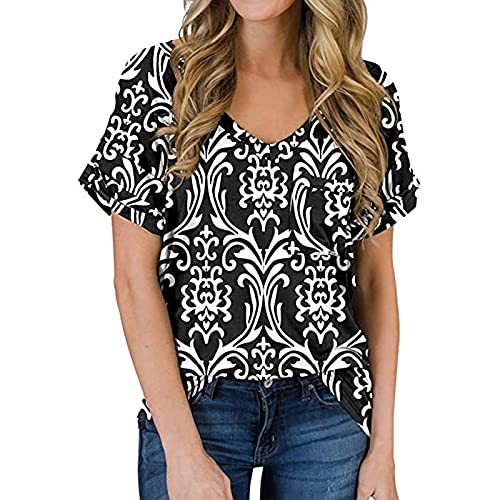 Damen Langarm Shirt mit V-Ausschnitt Lässig Lose Kurzarm Shirt Sommer Tops (Color : B, Size : XL) von CRMY