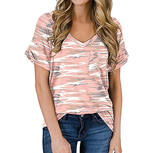 Damen Langarm Shirt mit V-Ausschnitt Lässig Lose Kurzarm Shirt Sommer Tops (Color : E, Size : XL) von CRMY
