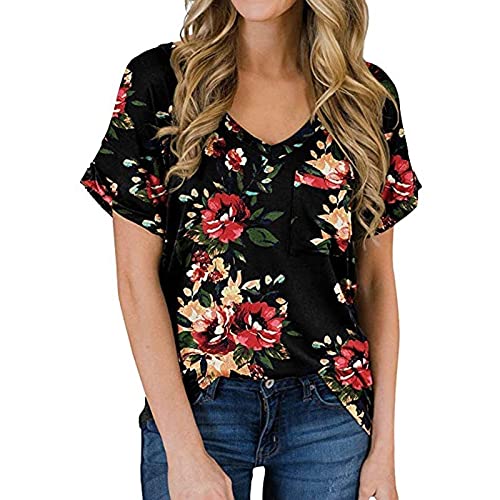Damen Sommer Kurzarm T-Shirt V-Ausschnitt Tops Long Hem Casual Sommer Tops Basic Bluse (Color : C, Size : L) von CRMY