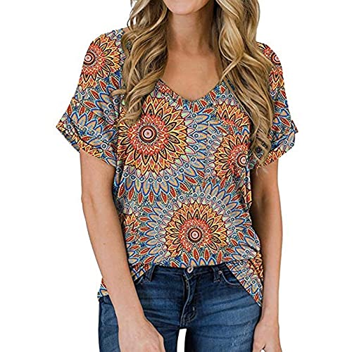 Damen Sommer Kurzarm T-Shirt V-Ausschnitt Tops Long Hem Casual Sommer Tops Basic Bluse (Color : F, Size : L) von CRMY