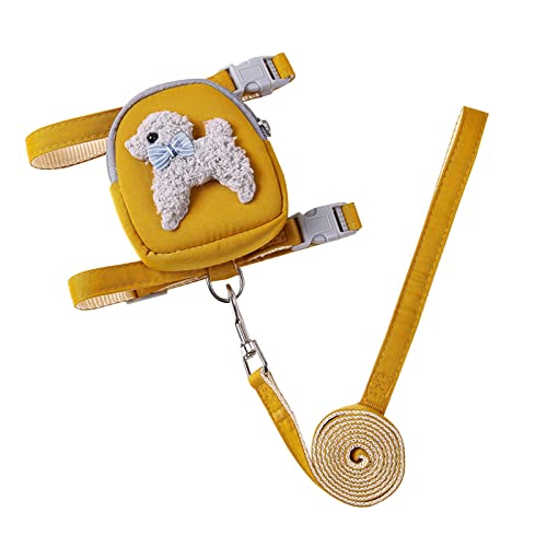 Brustleine, Hundeweste, Geschirr, Leine, Haustiergeschirr und Leine, Verstellbarer Brustgurt, Halsband for Welpen, Outdoor-Leine mit niedlicher Snacktasche/132 (Color : Yellow, Size : S) von CROKZ