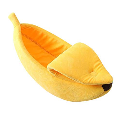 Kreatives Katzennest in Bananenform, Haustierbett, weiches warmes Katzenbett for den Winter, Katzenzelt, selbstwärmendes Schlafbett, Welpen, Kätzchen, warmes Hausbett, Gelb, XL/487 (Color : Yellow_Me von CROKZ