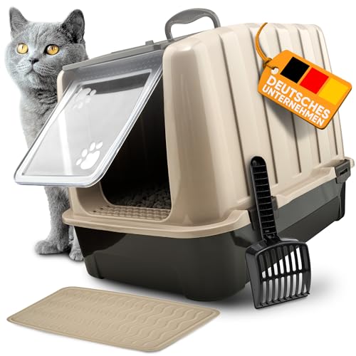 CROPLAS Katzenklo mit Deckel und Aktivkohlefilter, inklusive Katzenklo Matte und Katzenklo Schaufel – Katzentoilette mit Deckel, XXL, geschlossen – Katzenklo zu mit Filter für saubere Katzen, beige von CROPLAS