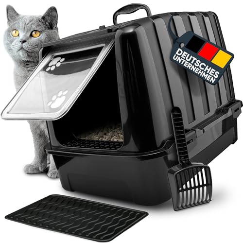 CROPLAS Katzenklo mit Deckel und Aktivkohlefilter, inklusive Katzenklo Matte und Katzenklo Schaufel – Katzentoilette mit Deckel, XXL, geschlossen – Katzenklo zu mit Filter für saubere Katzen, schwarz von CROPLAS
