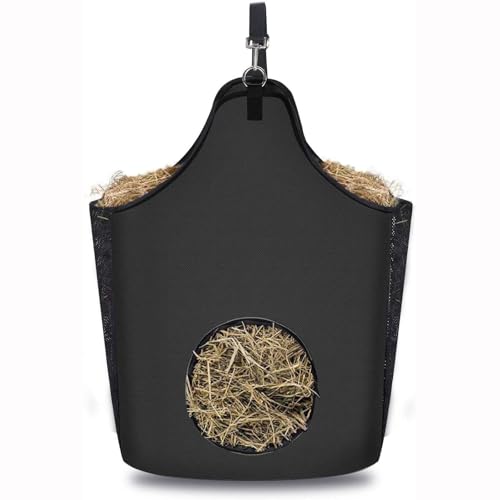 Heubeutel für Pferde, Langsames Füttern Heutasche x2 - Nylon Dicker Verstellbarer Mesh Futterbeute Ziegen Ponys Futtersack, für Artgerechte Fütterung, Verbessert Verdauung (Black,46*18*35CM) von CSARPECT