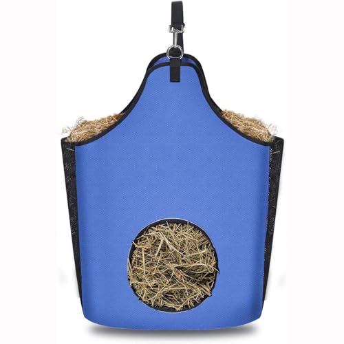 Heubeutel für Pferde, Langsames Füttern Heutasche x2 - Nylon Dicker Verstellbarer Mesh Futterbeute Ziegen Ponys Futtersack, für Artgerechte Fütterung, Verbessert Verdauung (Blue,46*18*35CM) von CSARPECT