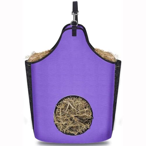 Heubeutel für Pferde, Langsames Füttern Heutasche x2 - Nylon Dicker Verstellbarer Mesh Futterbeute Ziegen Ponys Futtersack, für Artgerechte Fütterung, Verbessert Verdauung (Purple,46*18*35CM) von CSARPECT