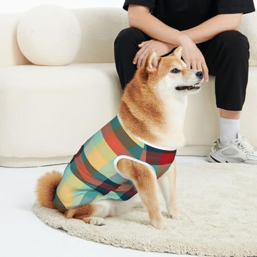 CSIVKEJ Hunde-T-Shirt für Katzen und Hunde, buntes Büffelkaromuster, weich, niedlich, für kleine, mittelgroße und große Hunde CSIVKEJ Hunde-T-Shirt für Katzen und Hunde, buntes Büffelkaromuster, weich, niedlich, für kleine, mittelgroße und große Hunde von CSIVKEJ