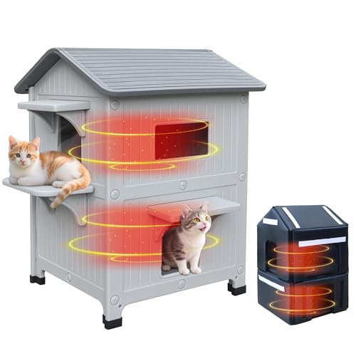 100 % isolierte Katzenhäuser für den Winter, wasserdichtes 2-stöckiges Katzenhaus für den Außenbereich mit isoliertem Innenfutter, Wildkatzen-Unterschlupf für Outdoor-Katzen, leicht zu reinigen, Grau 100 % isolierte Katzenhäuser für den Winter, wasserdichtes 2-stöckiges Katzenhaus für den Außenbereich mit isoliertem Innenfutter, Wildkatzen-Unterschlupf für Outdoor-Katzen, leicht zu reinigen, Grau von CSQOO