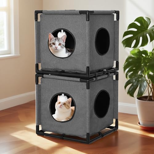 CSQOO 2-stöckige Katzenbetten für Hauskatzen, erhöhte Katzenhöhle für mehrere Katzen von CSQOO