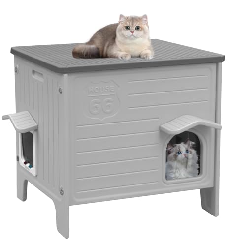 CSQOO Katzenhaus aus Kunststoff für draußen und drinnen, wilde Katzenhäuser mit Fluchttür, wasserdichtes Katzenhaus für wilde Katzen, Außenkatzenhaus für kleine Haustiere, leicht zusammenzubauen von CSQOO