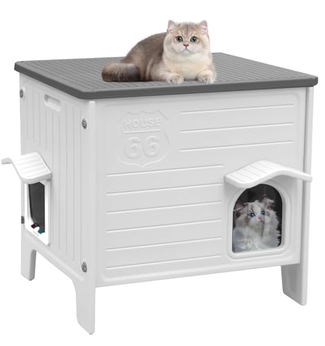 CSQOO Katzenhaus aus Kunststoff für draußen und drinnen, wilde Katzenhäuser mit Fluchttür, wasserdichtes Katzenhaus für wilde Katzen, Außenkatzenhaus für kleine Haustiere, leicht zusammenzubauen von CSQOO