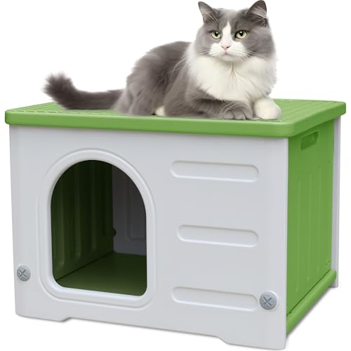 Katzenhaus aus Kunststoff für draußen und drinnen, Wildkatzenhäuser, wasserdichtes Outdoor-Katzenhaus für Wildkatzen, Außenkatzenunterstand für kleine Haustiere, einfach zusammenzubauen und zu von CSQOO