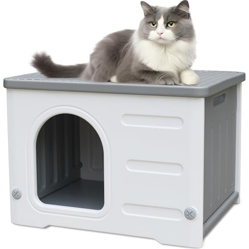 Katzenhaus aus Kunststoff für draußen und drinnen, Wildkatzenhäuser, wasserdichtes Outdoor-Katzenhaus für Wildkatzen, Außenkatzenunterstand für kleine Haustiere, leicht zusammenzubauen und zu Katzenhaus aus Kunststoff für draußen und drinnen, Wildkatzenhäuser, wasserdichtes Outdoor-Katzenhaus für Wildkatzen, Außenkatzenunterstand für kleine Haustiere, leicht zusammenzubauen und zu von CSQOO