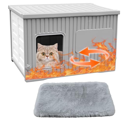 Katzenhaus aus Kunststoff für draußen und drinnen, wilde Katzenhäuser mit Matte, wasserdichtes Outdoor-Katzenhaus für wilde Katzen, Außenkatzenunterstand für kleine Haustiere, leicht zu montieren und von CSQOO