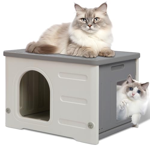 Katzenhaus aus Kunststoff für drinnen und draußen, wasserdichtes Katzenhaus für den Außenbereich, mit Fluchttür für Wildkatzen, Außenkatzenunterstand für kleine Haustiere, geräumig, leicht zu Katzenhaus aus Kunststoff für drinnen und draußen, wasserdichtes Katzenhaus für den Außenbereich, mit Fluchttür für Wildkatzen, Außenkatzenunterstand für kleine Haustiere, geräumig, leicht zu von CSQOO