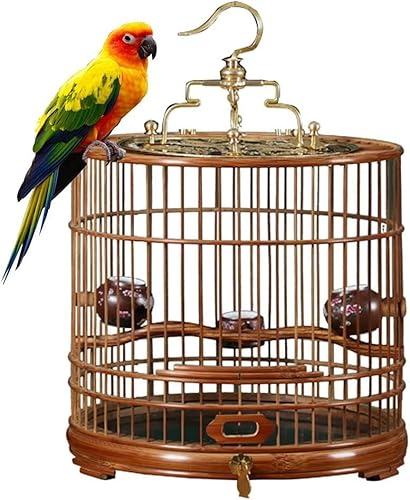 Vogelkäfig, Vogelkäfig, handgefertigt, rund, groß, geschnitzt, Vogelkäfig aus Bambus, abnehmbarer Boden von CSYQPDMBDL