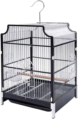 Vogelkäfig Vogelkäfig Vogelkäfig mit Stützstange 2 Schalen 2 Tabletts Eisenkonstruktion Vogelkäfig für Papagei 40cm (Schwarz) von CSYQPDMBDL