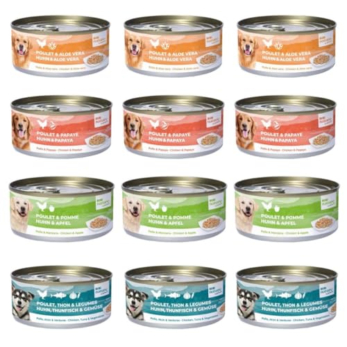 Bubi Nature Komplettes Nassfutter für Hunde, 12 x 150 g, sortiert (3 x Huhn und Aloe 3 x Hühnchen und Papaya, 3 x Huhn und Apfel, 3 x Huhn, Thunfisch und Gemüse) von CT-TRONICS