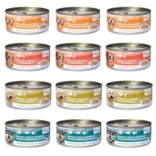 Bubi Nature Komplettes Nassfutter für Hunde, 12 x 150 g, sortiert (3 x Huhn und Aloe Vera, 3 x Hühnchen und Papaya, 3 x Huhn und Ananas, 3 x Huhn, Thunfisch und Gemüse) von CT-TRONICS