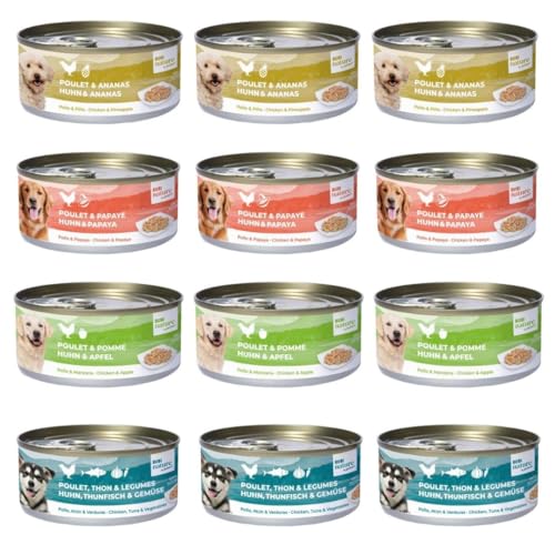 Bubi Nature Komplettes Nassfutter für Hunde, 12 x 150 g, sortiert (3 x Huhn und Apfel, 3 x Hühnchen und Papaya, 3 x Huhn und Ananas, 3 x Huhn, Thunfisch und Gemüse) von CT-TRONICS
