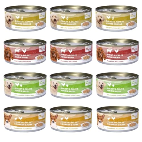 Bubi Nature Komplettes Nassfutter für Hunde, 12 x 150 g, sortiert (3 x Ochse und Huhn, 3 x Schinken und Hühnchen, 3 x Huhn und Apfel, 3 x Huhn und Ananas) von CT-TRONICS