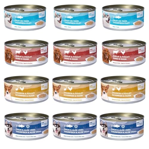 Bubi Nature Komplettes Nassfutter für Hunde, 12 x 150 g, sortiert (3 x Ochse und Huhn, 3 x Schinken und Hühnchen, 3 x Thunfisch, 3 x Thunfisch und Aloe Vera) von CT-TRONICS
