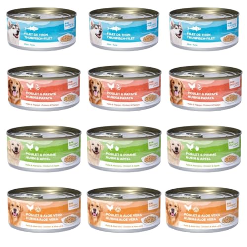 Bubi Nature Komplettes Nassfutter für Hunde, 12 x 150 g, sortiert (3 x Thunfisch, 3 x Huhn und Papaya, 3 x Huhn und Aloe Vera, 3 x Huhn und Apfel) von CT-TRONICS