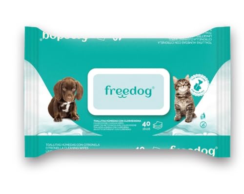 CT-TRONICS Freedog Feuchttücher für Hunde und Katzen, Packung mit 2 x 40 Reinigungstüchern (Clorhexidin) von CT-TRONICS