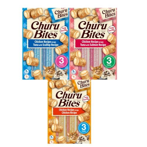 Churu Bites Katzenmischungen | weiche Snacks | Feuchtigkeitsversorgung | (12 x 3 x 10 g, 4 x Huhn, 4 x Lachs, 4 x Thunfisch) von CT-TRONICS
