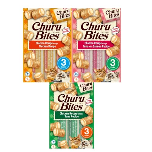 Churu Bites Katzenmischungen | weiche Snacks | Feuchtigkeitsversorgung | (12 x 3 x 10 g, 4 x Muscheln, 4 x Lachs, 4 x Huhn) von CT-TRONICS