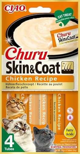 Churu Cat Skin & Coat Snack für Katzen, 12 x 4 x 14 g (Huhn) von CT-TRONICS